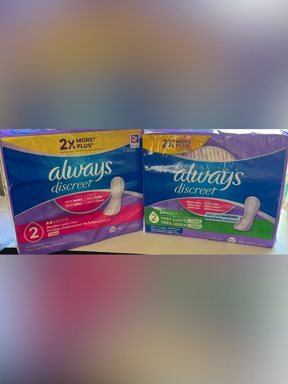Always Discreet 2 Drop Incontinence & Postpartum Pads x 2 One Very Long Both New